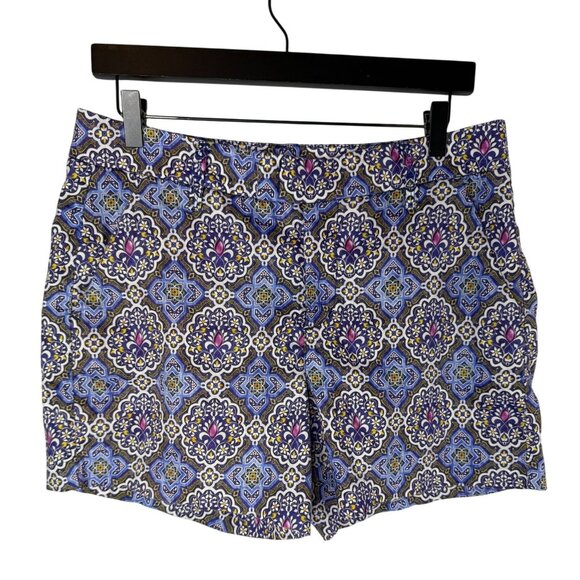 Level 99 Shorts Women Size 31 12 Large Blue Medallion Casual Summer Linen Blend - Picture 1 of 16